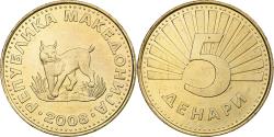 World Coins - Macedonia, 5 Denari, 2008, Brass, , KM:4