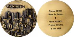 World Coins - France, Medal, Edmond Hervé, Maire de Rennes à Pierre Mauroy, Bronze, Madiot