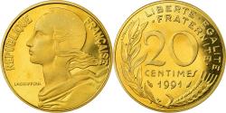World Coins - Coin, France, Marianne, 20 Centimes, 1991, Paris, Proof,