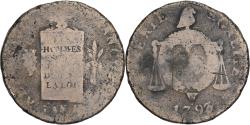 World Coins - France, 2 sols à la Balance, 1793 / AN II, Arras, Bronze,