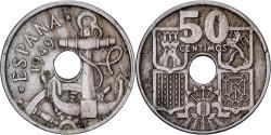 World Coins - Spain, Francisco Franco, caudillo, 50 Centimos, 1949, Copper-nickel,