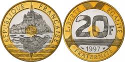 World Coins - France, 20 Francs, Mont Saint-Michel, 1997, MDP, Proof, Bimetallic,