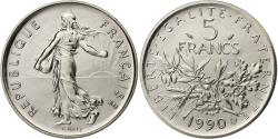 World Coins - France, 5 Francs, Semeuse, 1990, MDP, série FDC, Copper-nickel,