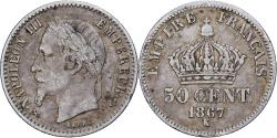 World Coins - France, Napoleon III, 50 Centimes, 1867, Bordeaux, Silver,
