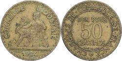 World Coins - France, 50 Centimes, Chambre de commerce, 1924, Paris, Aluminum-Bronze