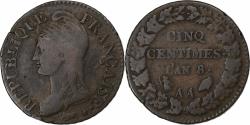 World Coins - France, 5 Centimes, Dupré, AN 8, Metz, Bronze, , Gadoury:126a