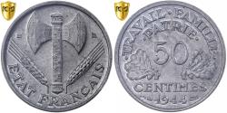 World Coins - French State, 50 Centimes, Bazor, 1944, Beaumont-Le-Roger, Aluminum, PCGS,