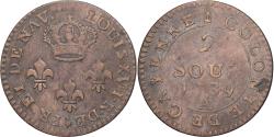 World Coins - French Colonies, Louis XVI, 2 Sous, Colonie de Cayenne, 1789, Paris, Billon