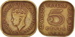 World Coins - Coin, Ceylon, George VI, 5 Cents, 1944, , Nickel-brass, KM:113.2