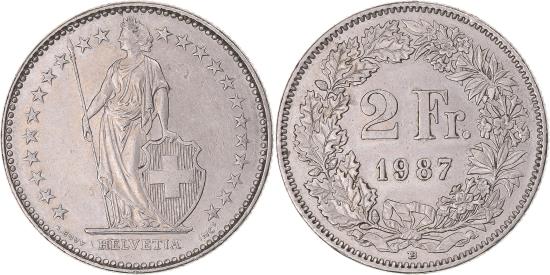 Coin, Switzerland, 2 Francs, 1987 | European Coins