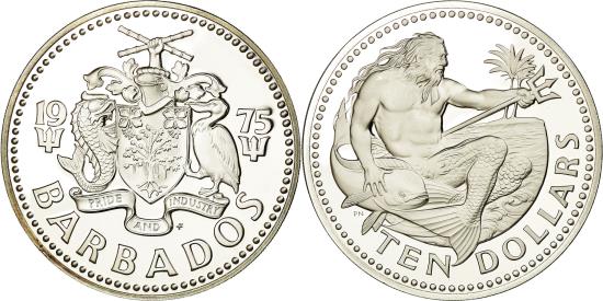 Coin, Barbados, 10 Dollars, 1975, Franklin Mint, Proof, , Silver