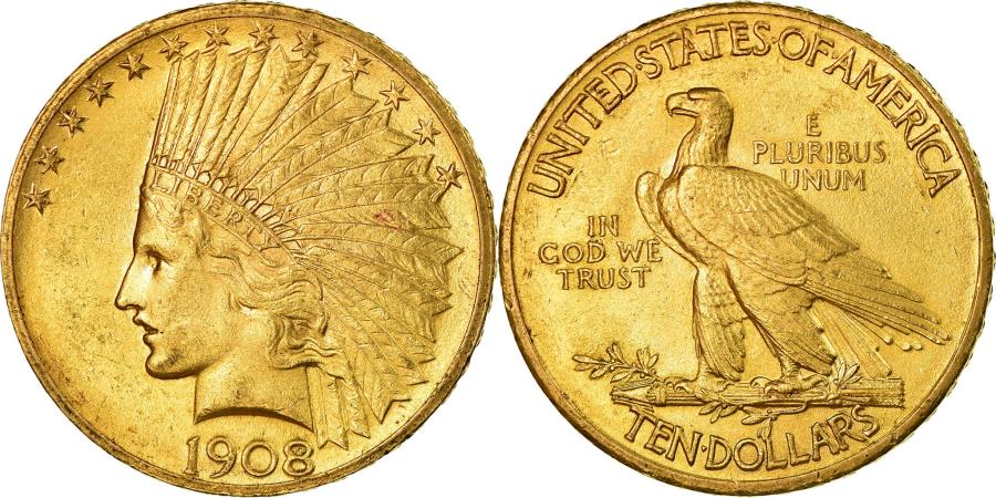 US Coins - Coin, United States, Indian Head, $10, Eagle, 1908, Philadelphia, , Gold