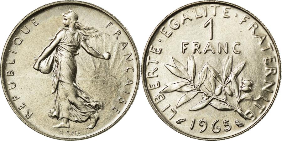 World Coins - Coin, France, Semeuse, Franc, 1965, Paris, , Nickel, KM:925.1