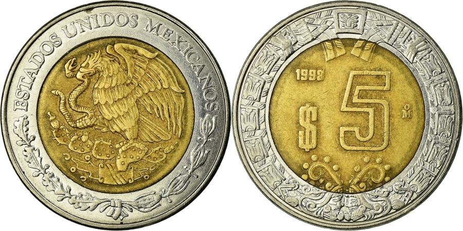 Coin Mexico 5 Pesos 1998 Mexico City Bi Metallic KM 605