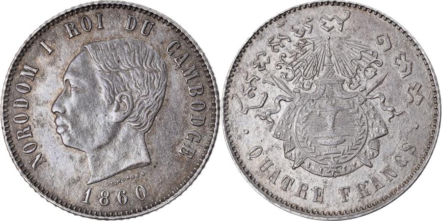 Coin, Cambodia, 4 Francs, 1860, , Silver, KM:M8, Lecompte:83 | Asian ...