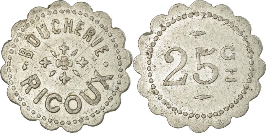 World Coins - Coin, France, Boucherie RICOUX, Uncertain Mint, 25 Centimes,