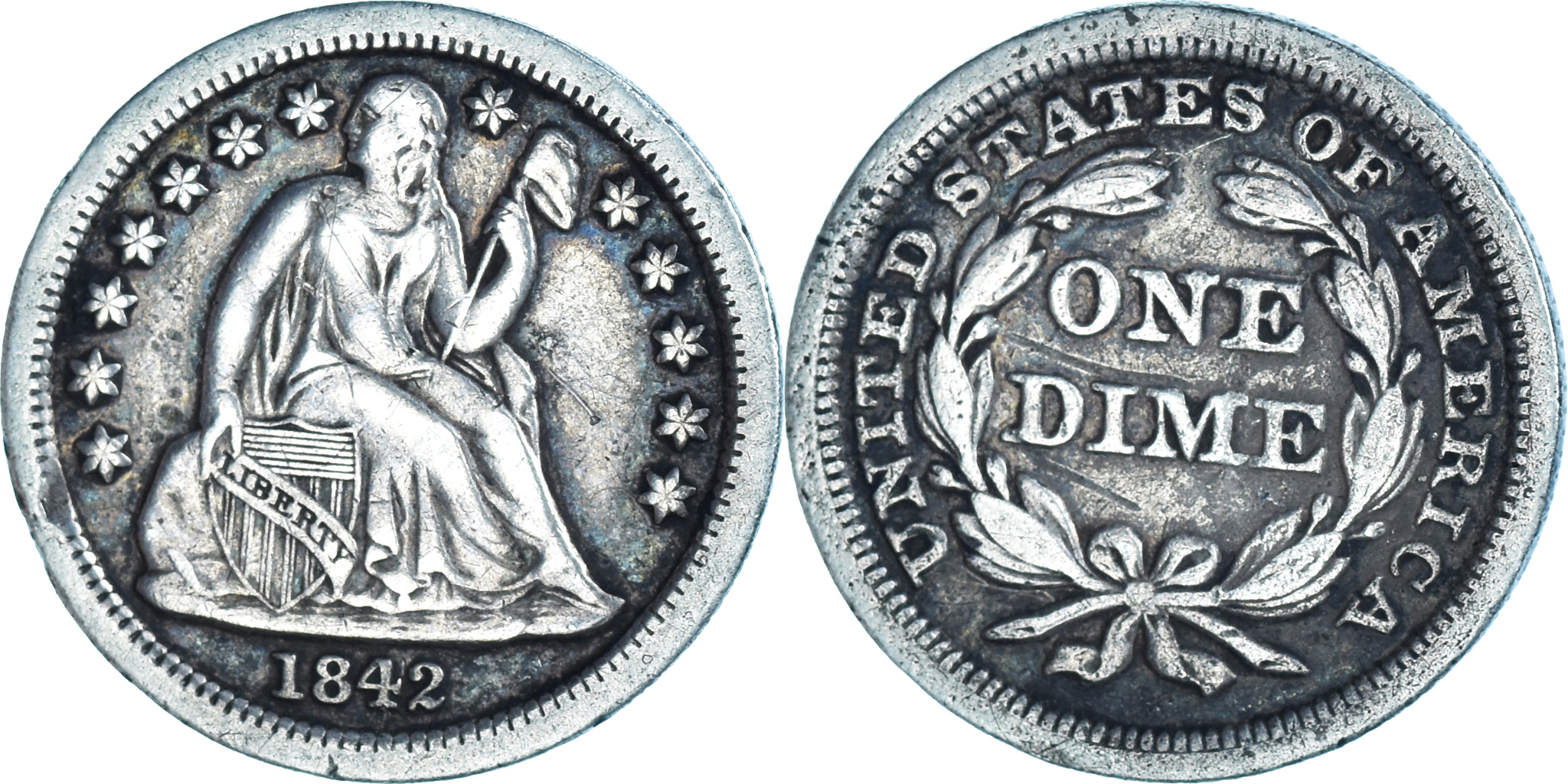 Coin, United States, Seated Liberty Dime, Dime, 1842, U.S. Mint