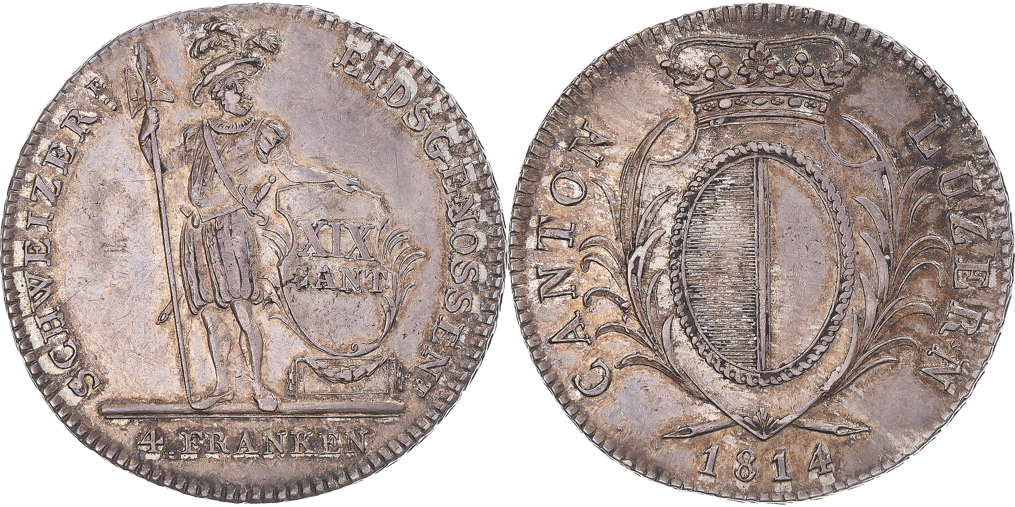 Coin, SWISS CANTONS, LUZERN, 4 Franken, 1814, Lucerne, , Silver