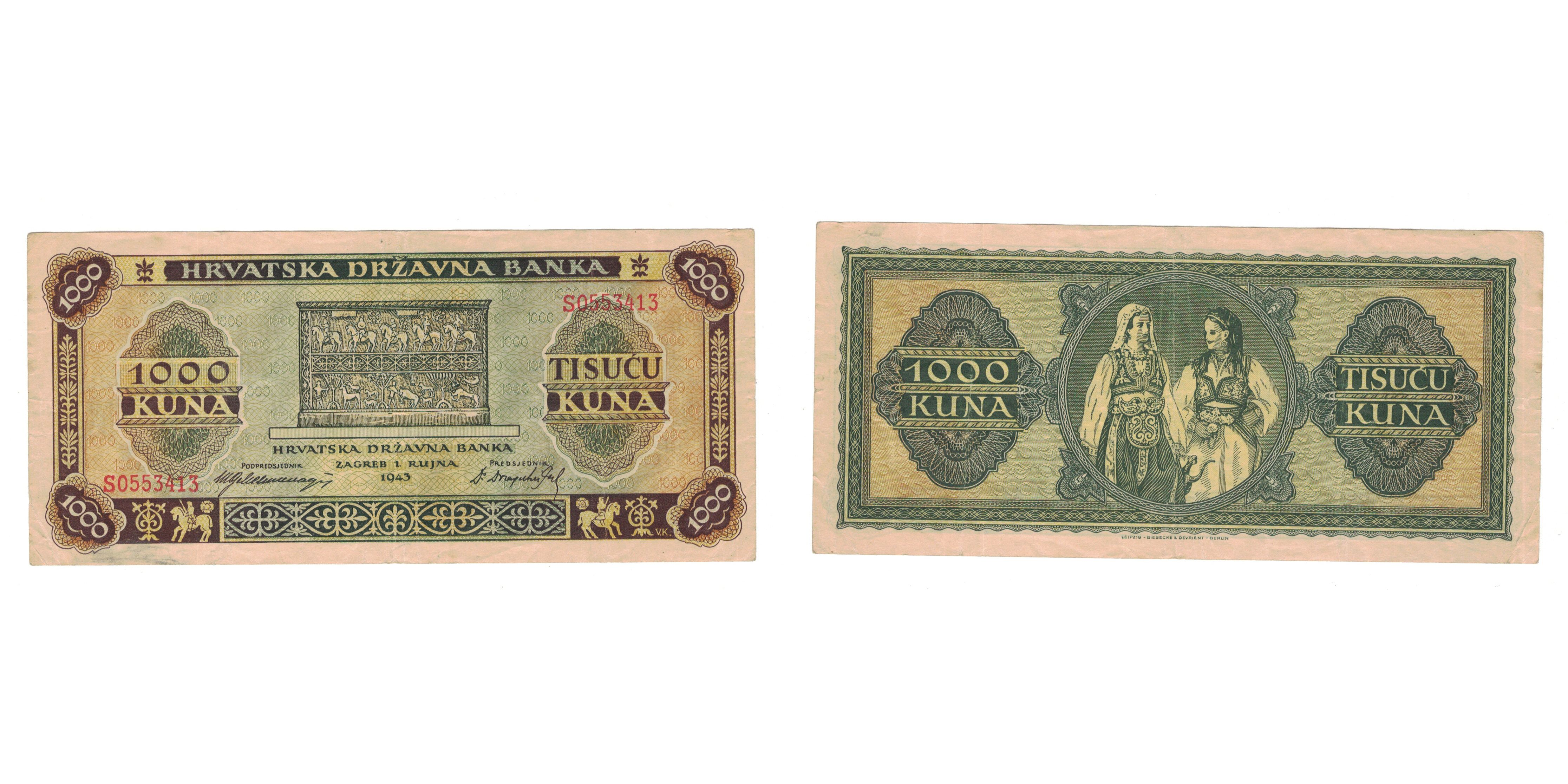 Kroatien Banknote 1941 – 1000 Kuna, Pick-Nr. 4, Gebraucht, Sammlerbanknote Aus Dem Unabhängigen Staat Kroatien