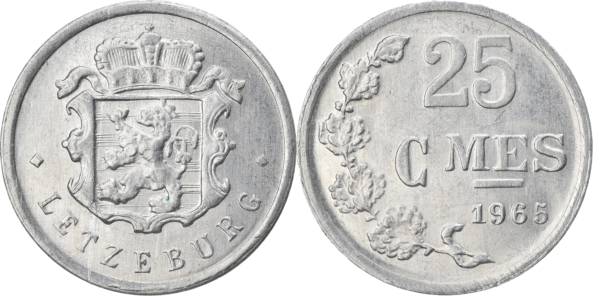 Coin Luxembourg Jean 25 Centimes 1965 Aluminum KM 45a.1