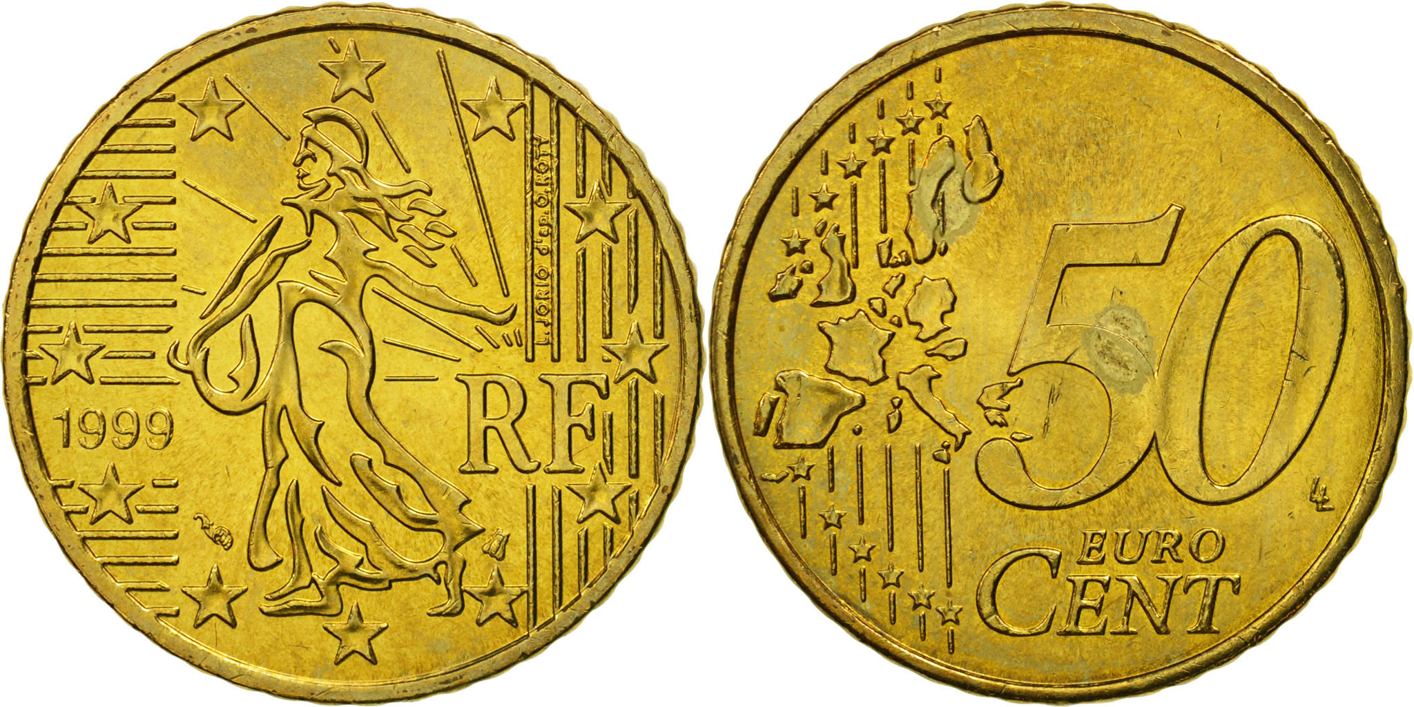 France, 50 Euro Cent, 1999, , Brass, KM:1287 | European Coins