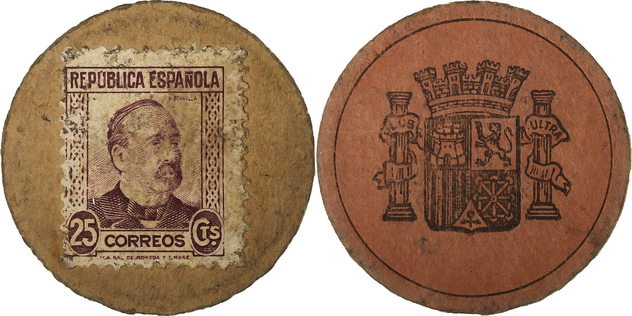 Spain, ,, 25 Centimos, 1938, Stamp coin, , Cardboard | Miscellaneous