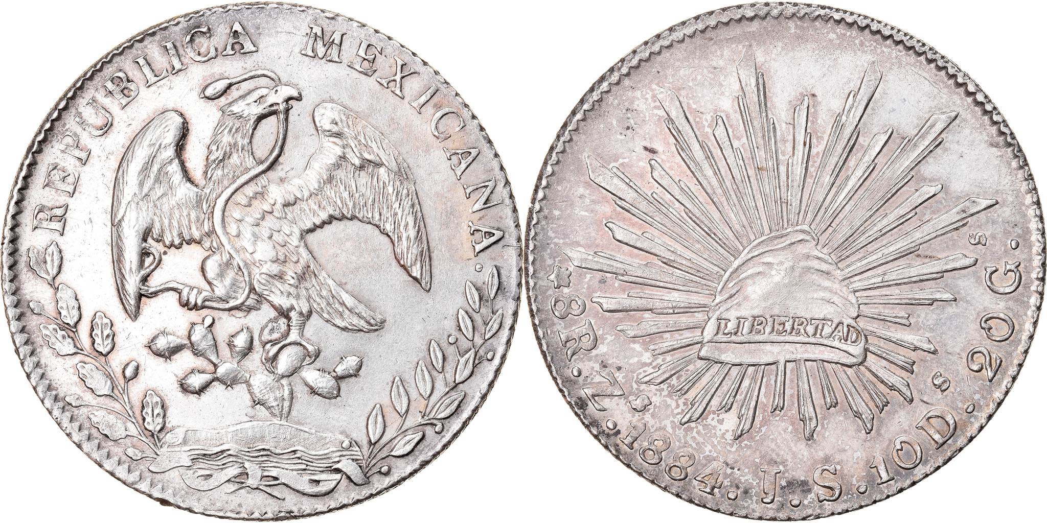 Coin, Mexico, 8 Reales, 1884, Zacatecas, , Silver, KM:377.13