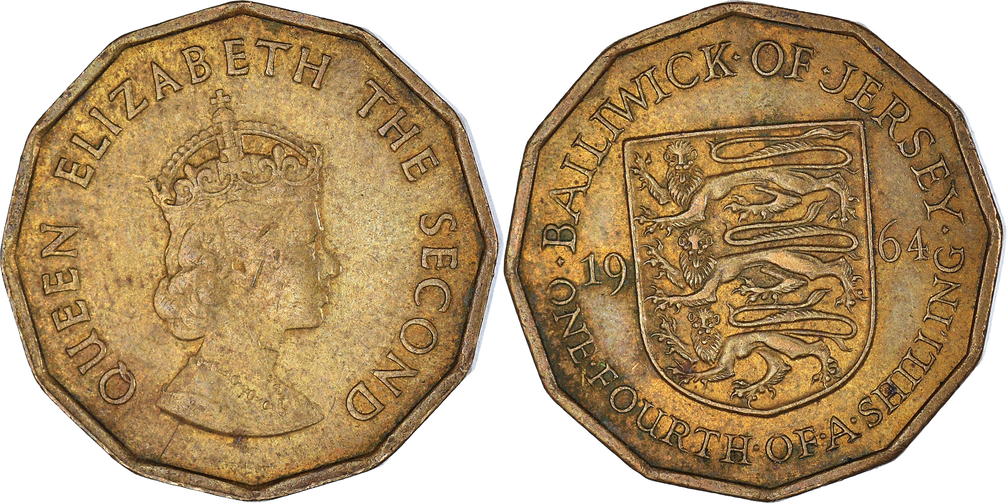 Coin, Jersey, 1/4 Shilling, 3 Pence, 1964 | European Coins