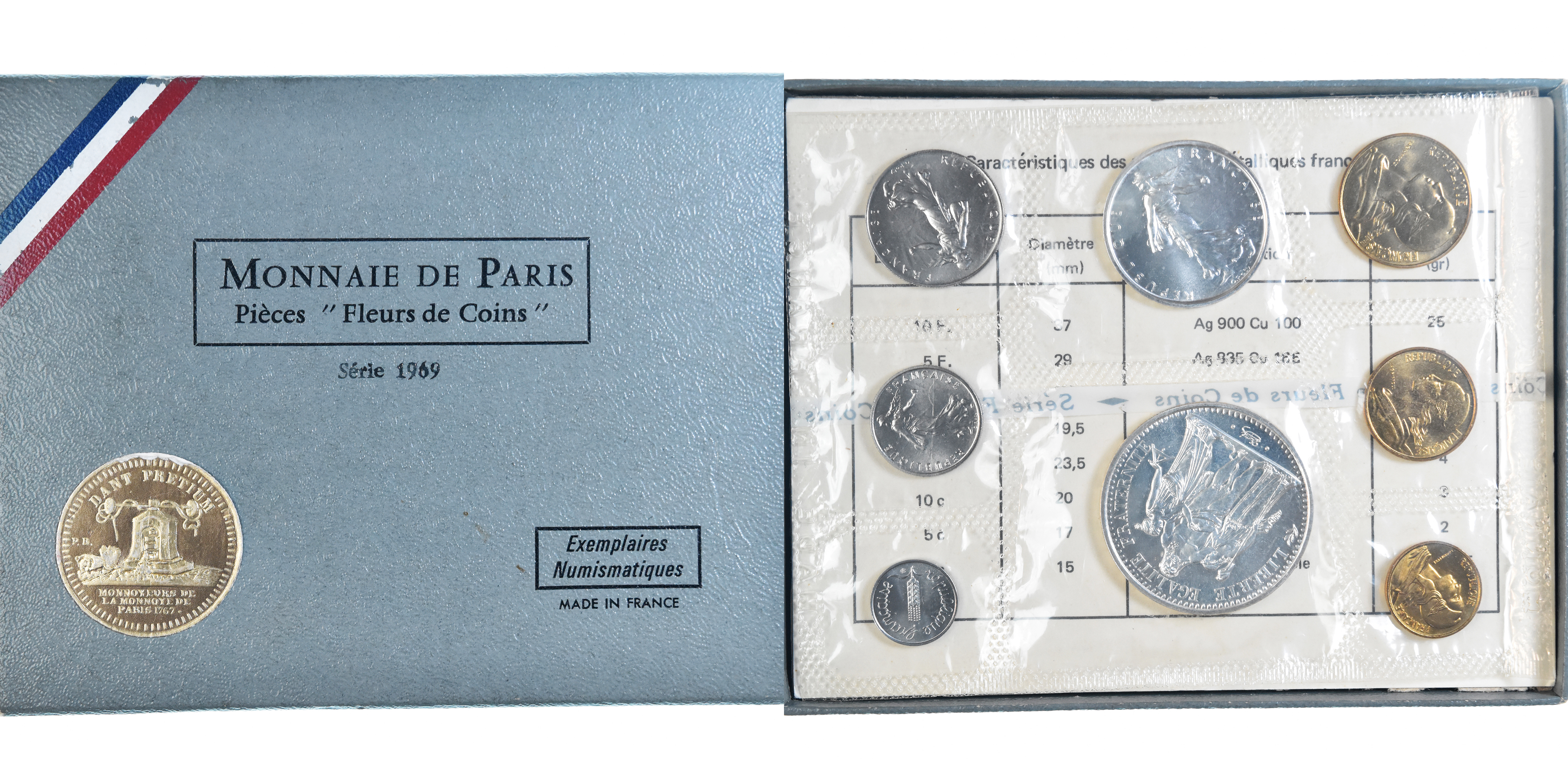 記念銀貨4枚セット Monnaie de Paris France, Set 1 c. - 10 frs., 1969, Monnaie de Paris, série FDC,