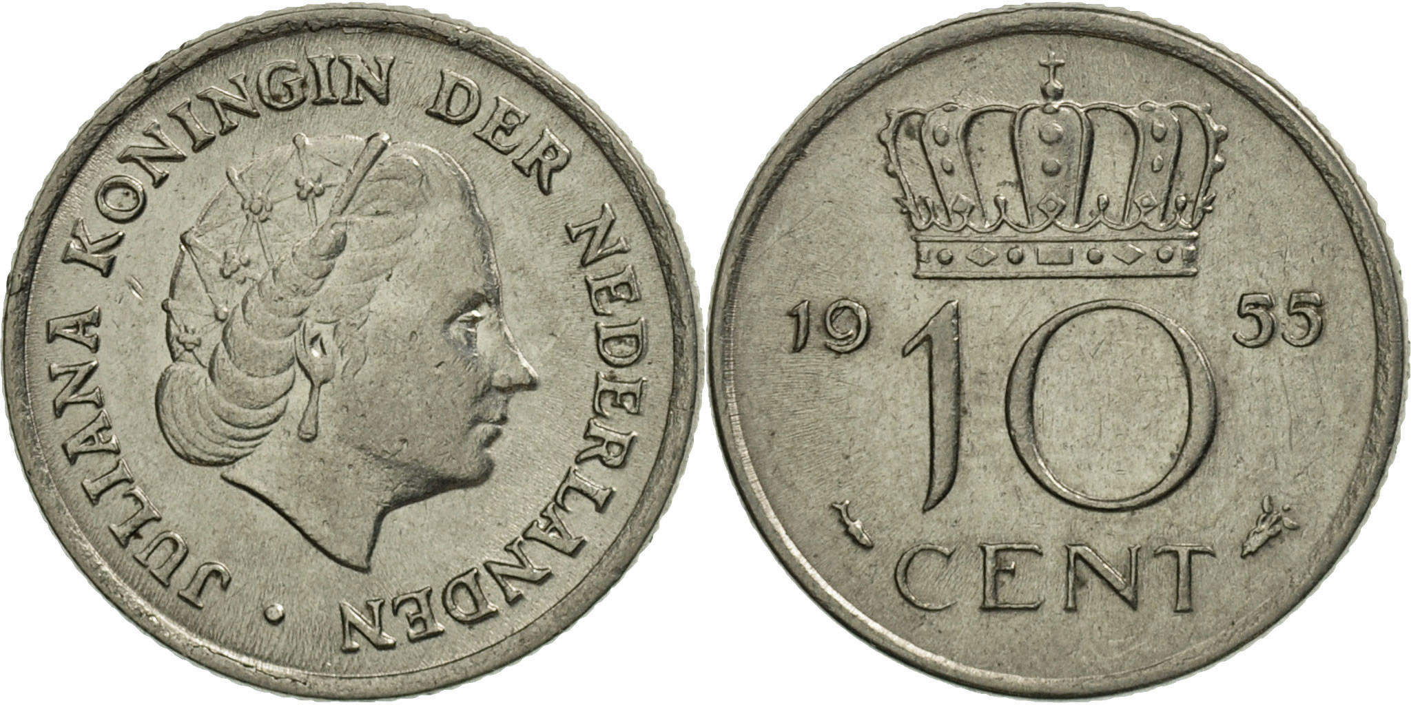 Netherlands, Juliana, 10 Cents, 1955, , Nickel, KM:182 | European