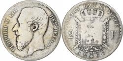 World Coins - Belgium, Leopold II, 2 Francs, 1866, Brussels, Silver,