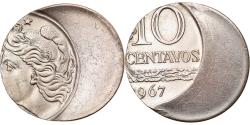 World Coins - Coin, Brazil, 10 Centavos, 1967, error off center strike,