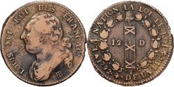 World Coins - France, Constitution, 12 deniers français, 1792, Strasbourg