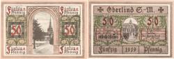 World Coins - Banknote, Germany, Oberlind Gemeinde, 50 Pfennig, Batiment, 1919, UNC(60-62)