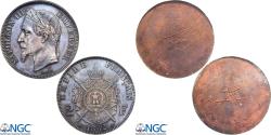 World Coins - Coin, France, Napoleon III, 2 Francs, 1862, Paris, Paire essais unifaces, NGC