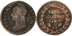 World Coins - France, 5 Centimes, Dupré, AN 8, Metz, Bronze, , Gadoury:126a