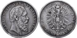 World Coins - Coin, German States, WURTTEMBERG, Karl I, 5 Mark, 1875, Freudenstadt,