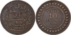 World Coins - Tunisia, Muhammad al-Nasir Bey, 10 Centimes, 1914 (AH 1332), Paris, Bronze