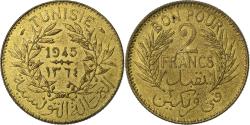 World Coins - Tunisia, Anonymous, 2 Francs, AH 1364/1945, Paris, Aluminum-Bronze,