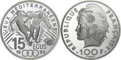 World Coins - France, 100 Francs-15 Ecus, Football, 1993, Paris, BE, Silver,