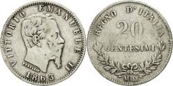 World Coins - Italy, Vittorio Emanuele II, 20 Centesimi, 1863, Milan, , Silver
