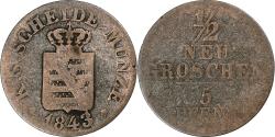 World Coins - Germany, Friedrich August II, 1/2 Neu-Groschen, 5 Pfennig, 1843, Billon