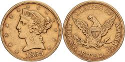 Us Coins - United States, $5, Half Eagle, Coronet Head, 1855, U.S. Mint, Gold,
