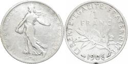 World Coins - FRANCE, Semeuse, Franc, 1905, Paris, KM #844.1, , Silver, 23, Gadoury..