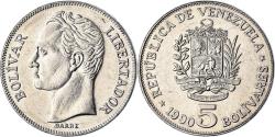 World Coins - Coin, Venezuela, 5 Bolivares, 1990, , Nickel Clad Steel, KM:53a.2