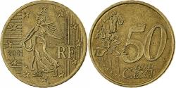 World Coins - France, 50 Euro Cent, 2001, Paris, Nordic gold,