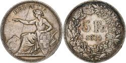 World Coins - Switzerland, 5 Francs, 1874, Bruxelles, Silver, , KM:11