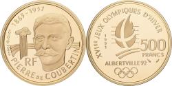 World Coins - France, 500 Francs, 1992 Olympics, Albertville, Pierre de Coubertin, 1991