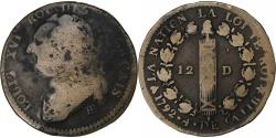 World Coins - France, Louis XVI, 12 deniers français, 1792⸱4, Strasbourg, Copper