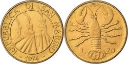 World Coins - Coin, San Marino, 20 Lire, 1974, Rome, , Aluminum-Bronze, KM:34
